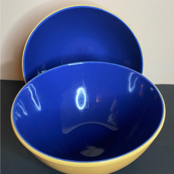 PV Multicolor Soup Cereal Pasta Bowls Set Of 2 Italy Pottery Yellow Navy - Picture 2 of 3